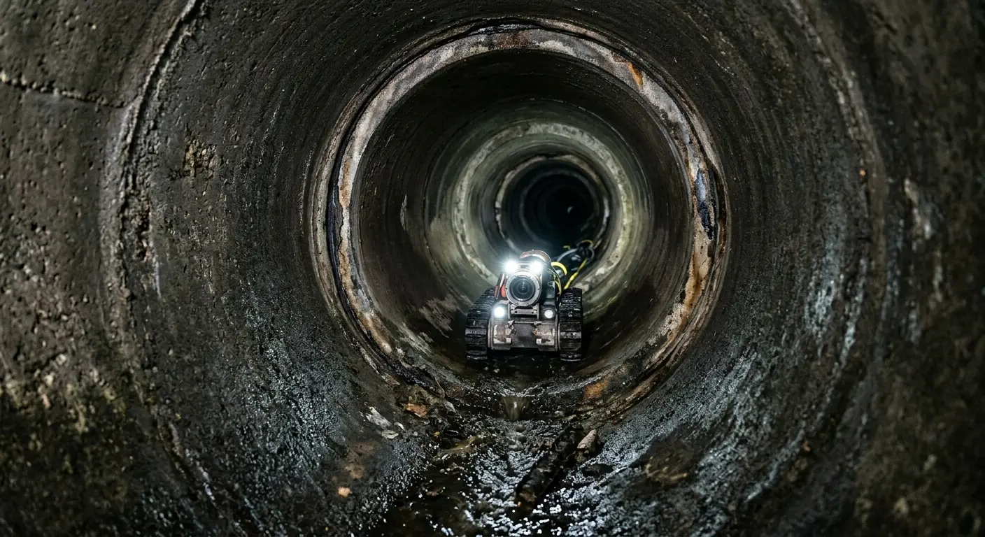 Robotic sewer camera inspecting pipe interior for Sewer Line Repair in Lander